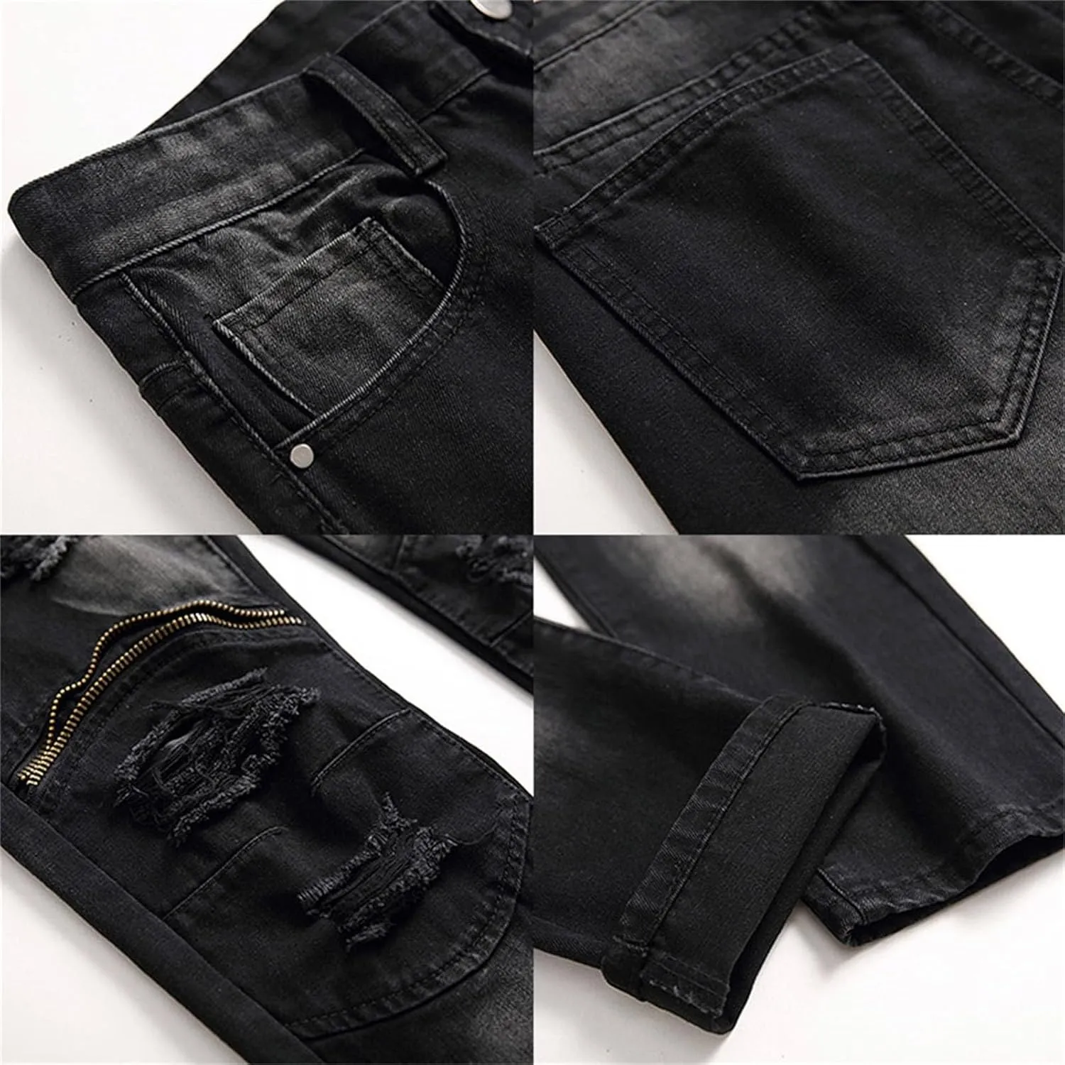 MIDOO Ripped Jeans Men Baggy Comfort Flex Waist Casual Denim Pants Pockets Stretch Comfy Work Jeans Tapered Leg Trousers