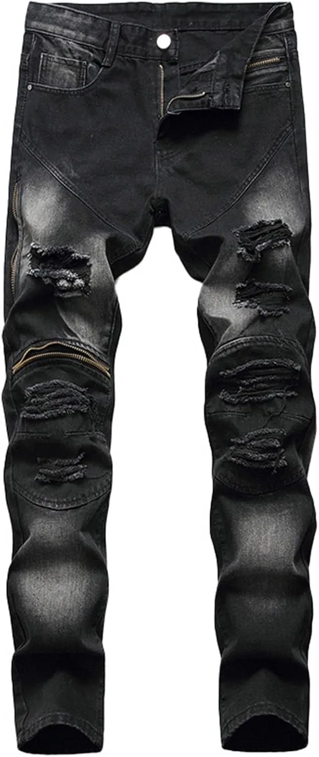 MIDOO Ripped Jeans Men Baggy Comfort Flex Waist Casual Denim Pants Pockets Stretch Comfy Work Jeans Tapered Leg Trousers