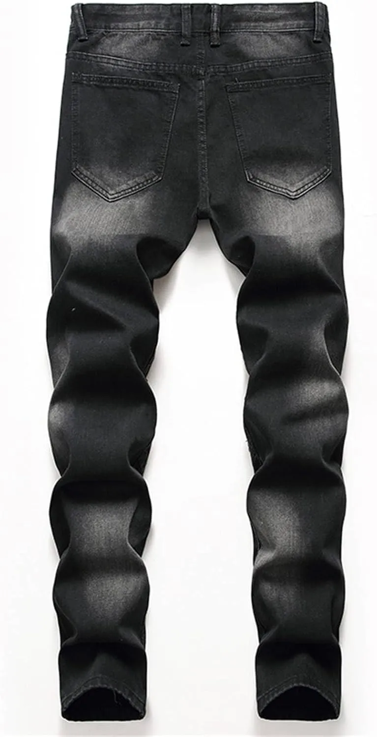 MIDOO Ripped Jeans Men Baggy Comfort Flex Waist Casual Denim Pants Pockets Stretch Comfy Work Jeans Tapered Leg Trousers