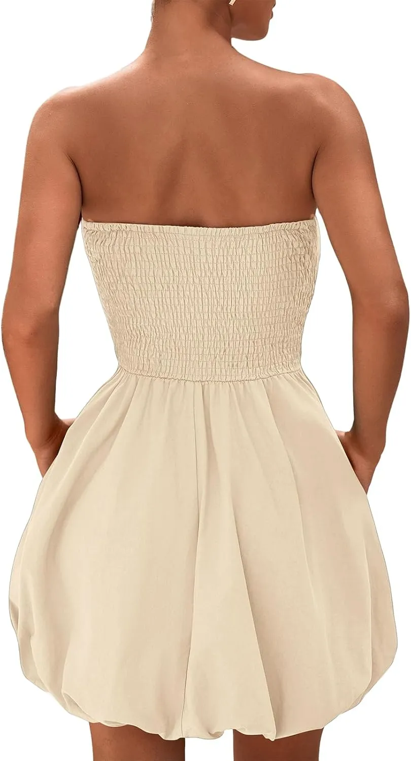Mini Dresses for Women Summer Strapless Dress Business Short Dresses Flowy Beach Vacation Cocktail Party Sundress