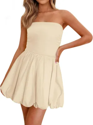 Mini Dresses for Women Summer Strapless Dress Business Short Dresses Flowy Beach Vacation Cocktail Party Sundress