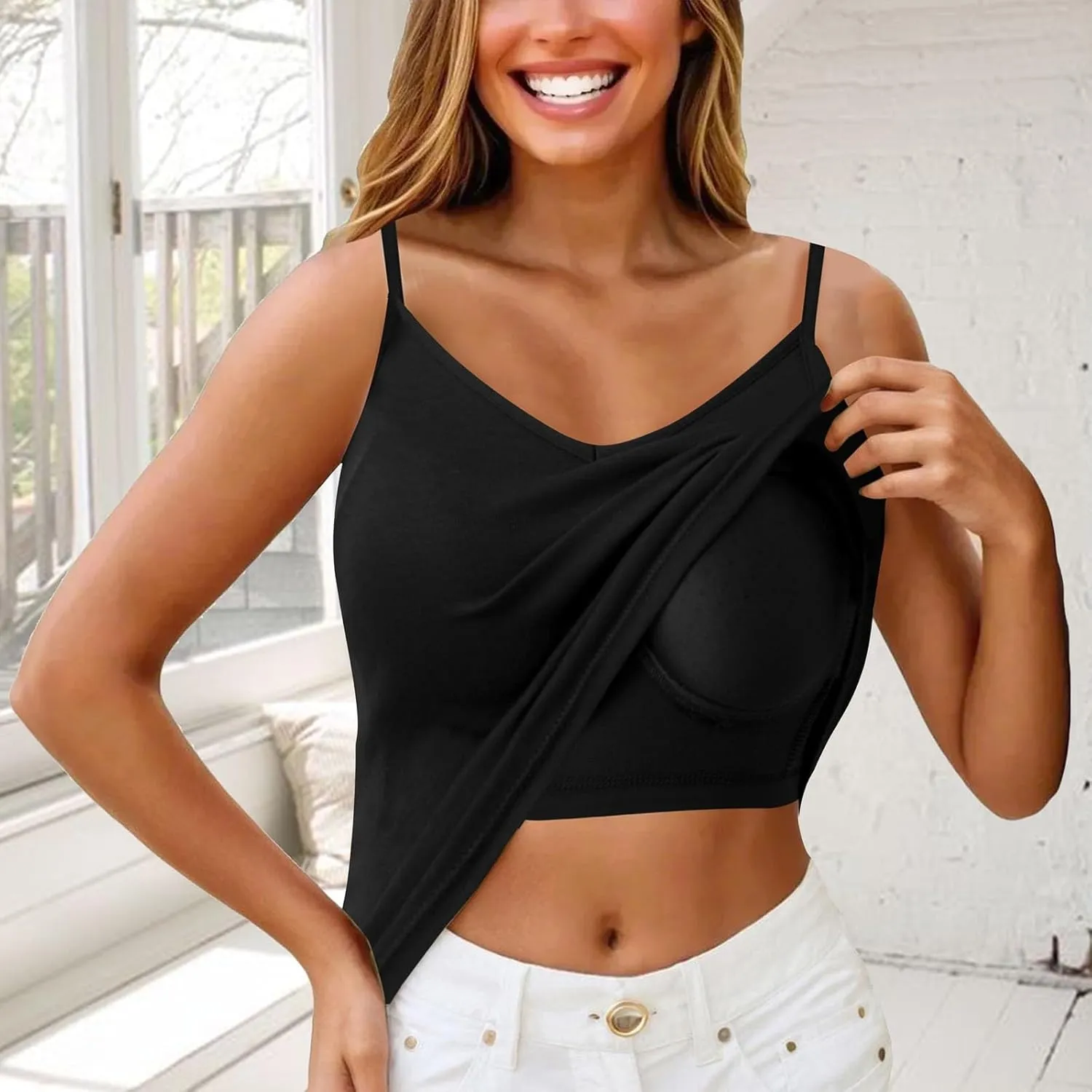 Miyaomn Womens Tank Top with Built in Bra Camisole Workout Tops Padded No Underwire Sports Yoga Bras Summer Basic Undershirts