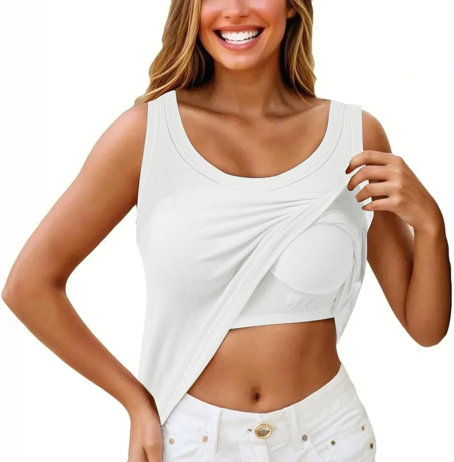 Miyaomn Womens Tank Top with Built in Bra Camisole Workout Tops Padded No Underwire Sports Yoga Bras Summer Basic Undershirts
