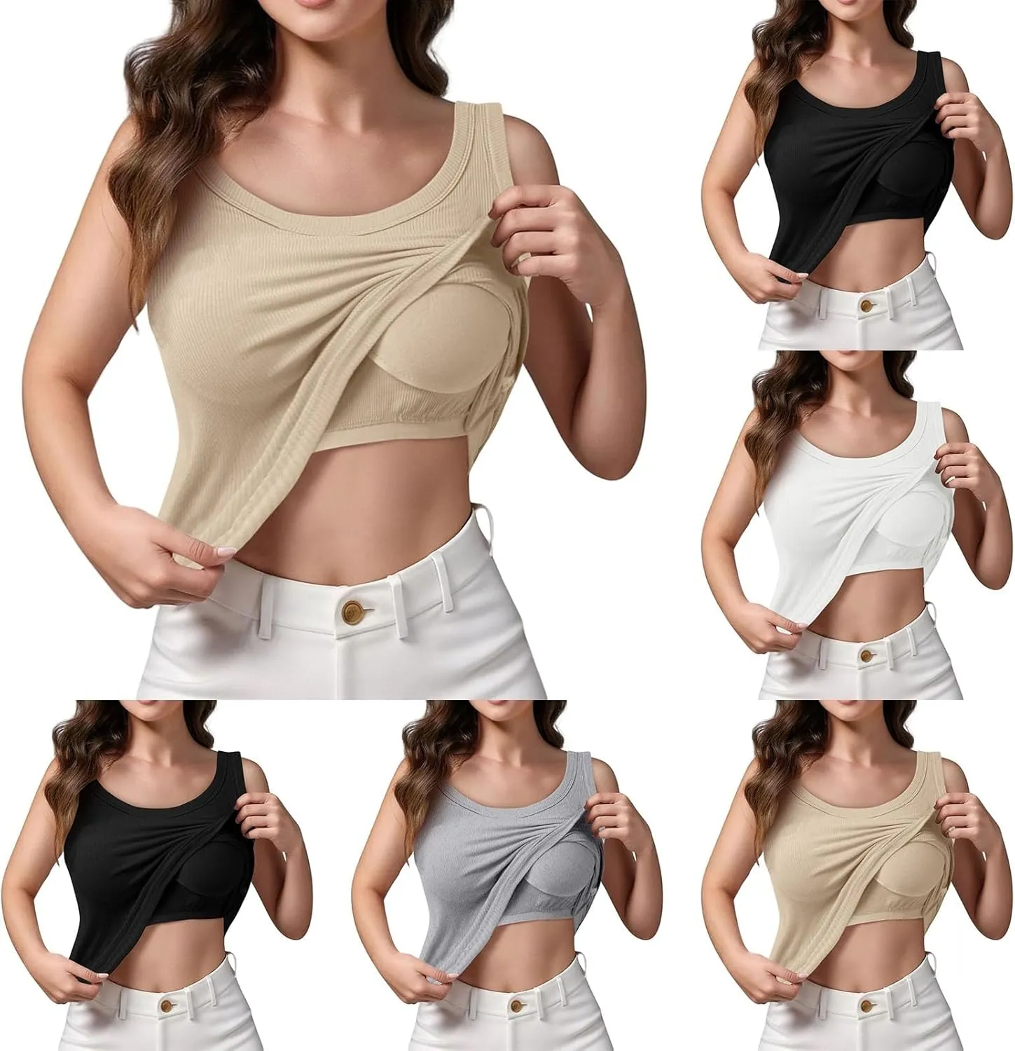 Miyaomn Womens Tank Top with Built in Bra Camisole Workout Tops Padded No Underwire Sports Yoga Bras Summer Basic Undershirts