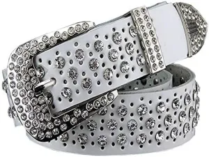 Mokkpeq Shining Cowgirl Cowboy Studded Belts Rhinestone Cowskin Leather Belts with Pin Buckle Strap Belt