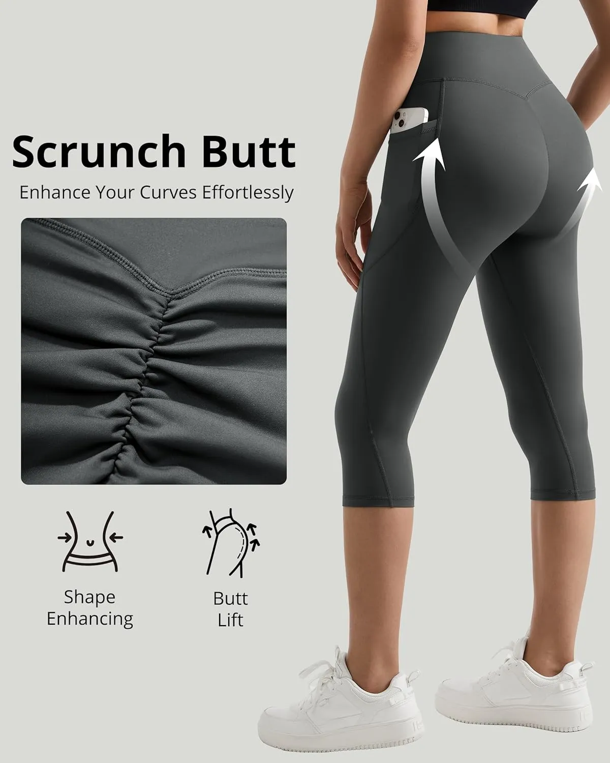 MOOSLOVER Women Buttery Soft Capris Leggings with Pockets High Waisted Scrunch Butt Tummy Control Workout Yoga Pants