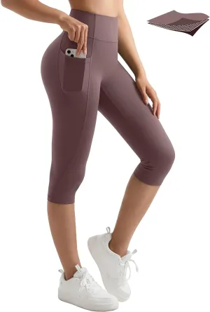MOOSLOVER Women Buttery Soft Capris Leggings with Pockets High Waisted Scrunch Butt Tummy Control Workout Yoga Pants