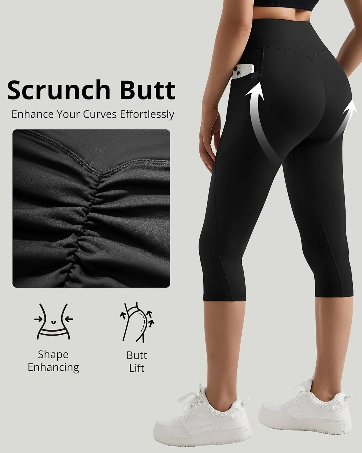 MOOSLOVER Women Buttery Soft Capris Leggings with Pockets High Waisted Scrunch Butt Tummy Control Workout Yoga Pants