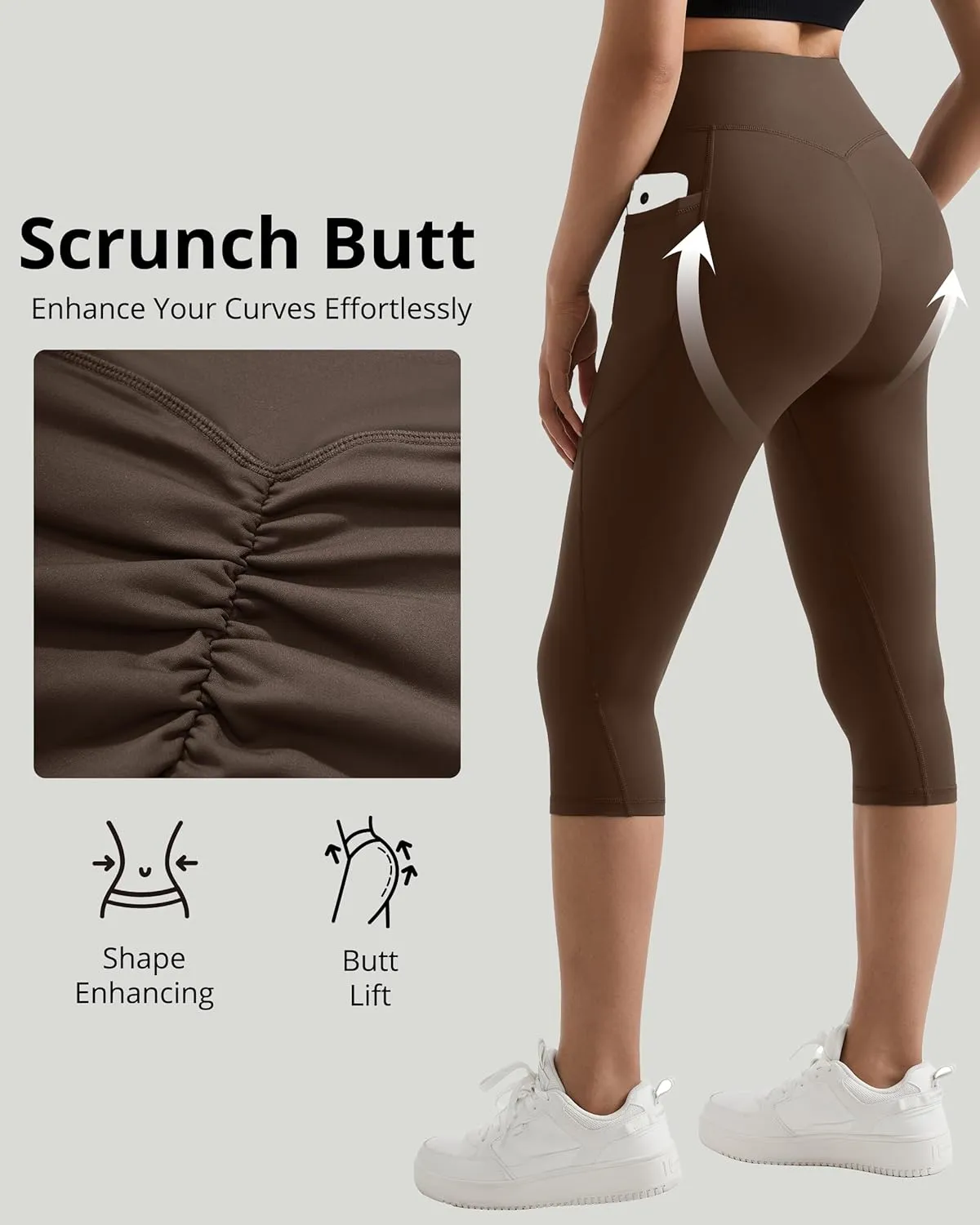 MOOSLOVER Women Buttery Soft Capris Leggings with Pockets High Waisted Scrunch Butt Tummy Control Workout Yoga Pants