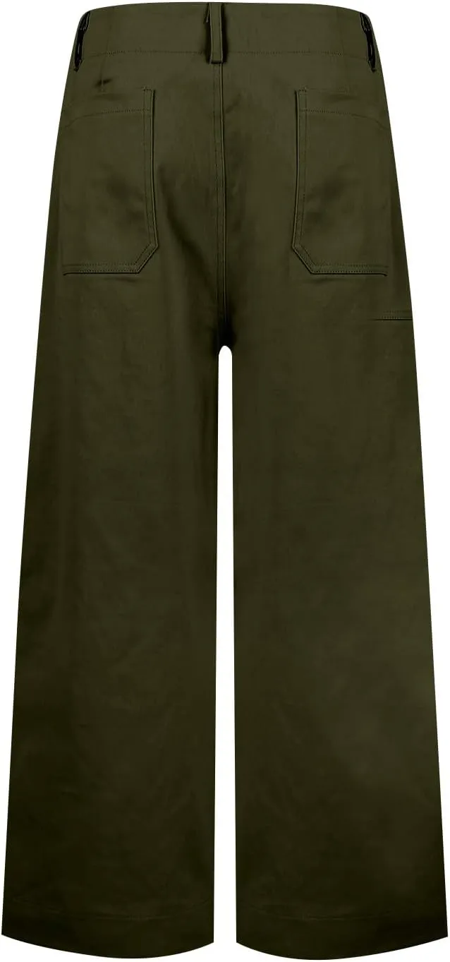 NBXNZWF Womens Wide Leg Cropped Pants Stretch Twill Jeans with Patch Pocket Straight Leg High Waisted Chino Casual Jeans