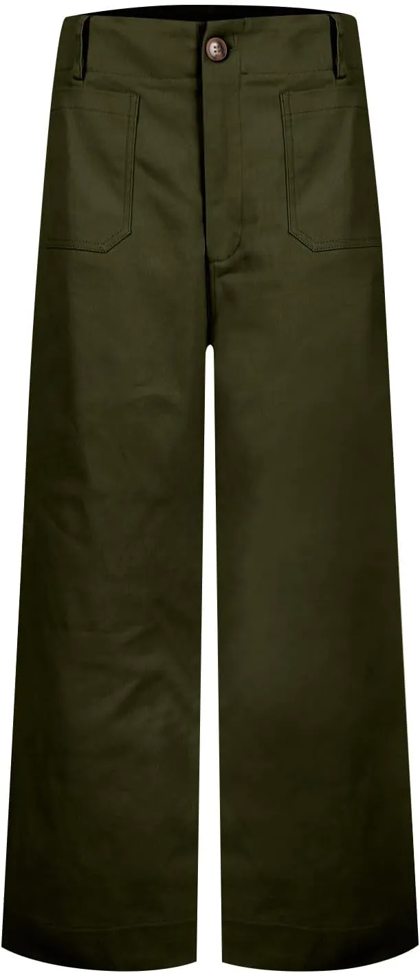 NBXNZWF Womens Wide Leg Cropped Pants Stretch Twill Jeans with Patch Pocket Straight Leg High Waisted Chino Casual Jeans