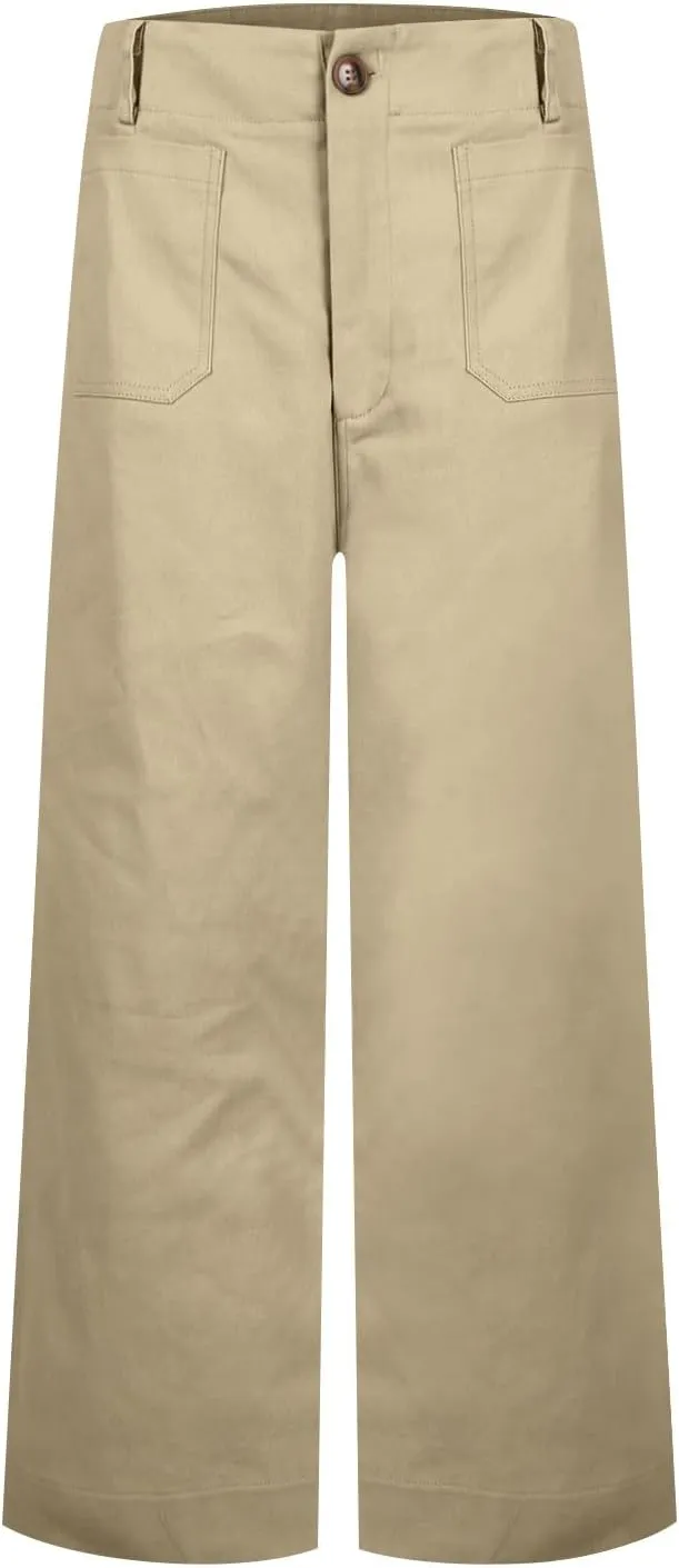 NBXNZWF Womens Wide Leg Cropped Pants Stretch Twill Jeans with Patch Pocket Straight Leg High Waisted Chino Casual Jeans