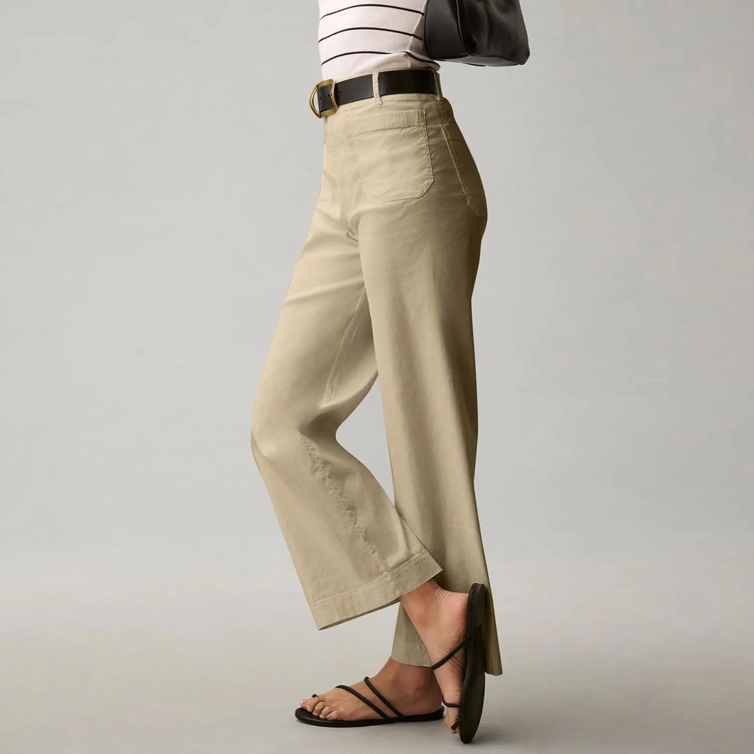 NBXNZWF Womens Wide Leg Cropped Pants Stretch Twill Jeans with Patch Pocket Straight Leg High Waisted Chino Casual Jeans