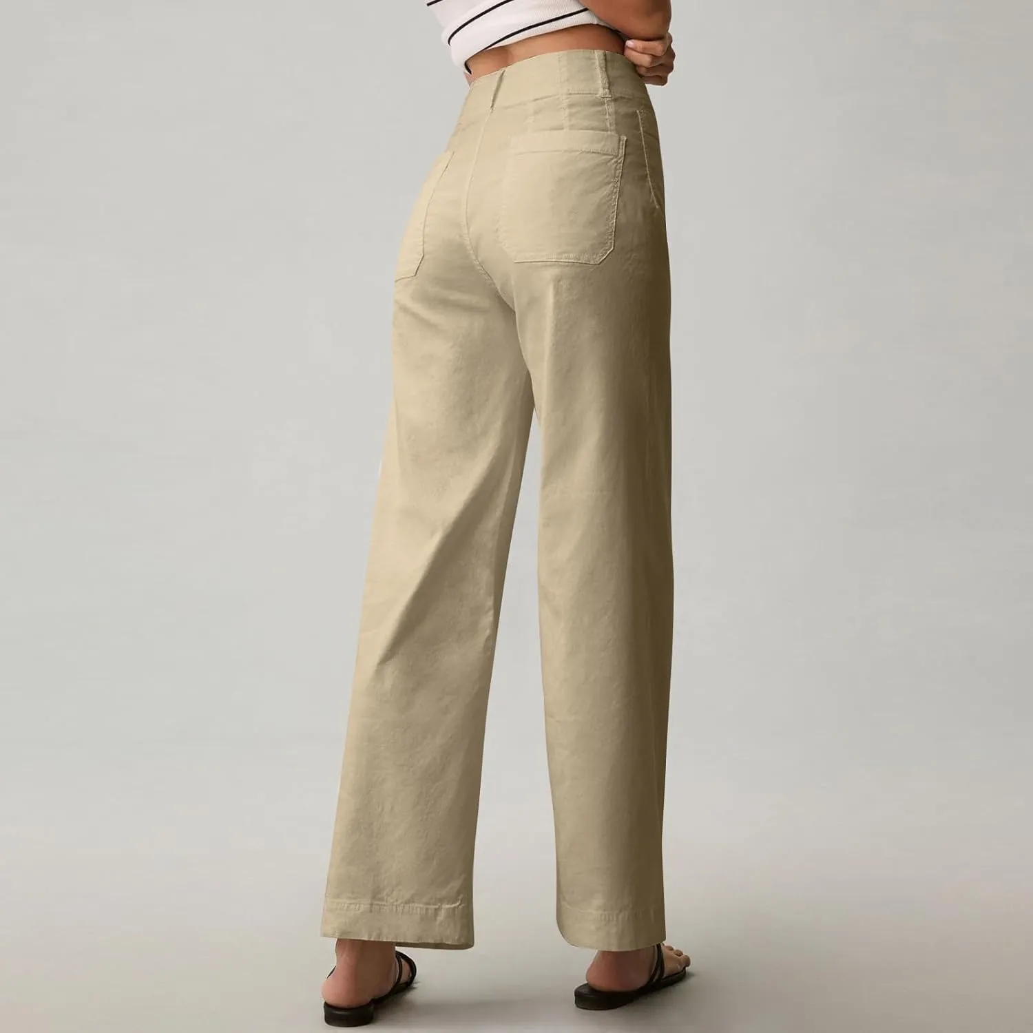 NBXNZWF Womens Wide Leg Cropped Pants Stretch Twill Jeans with Patch Pocket Straight Leg High Waisted Chino Casual Jeans