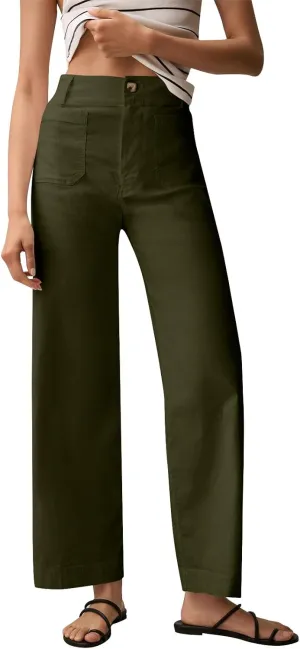 NBXNZWF Womens Wide Leg Cropped Pants Stretch Twill Jeans with Patch Pocket Straight Leg High Waisted Chino Casual Jeans