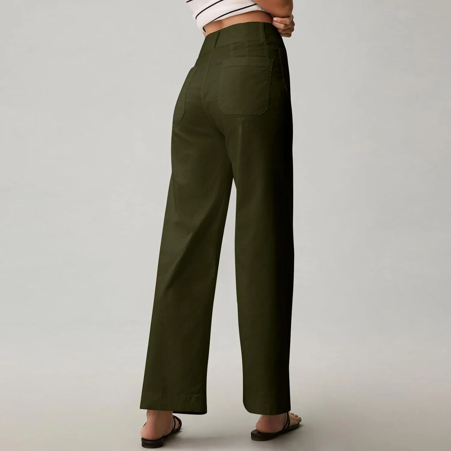 NBXNZWF Womens Wide Leg Cropped Pants Stretch Twill Jeans with Patch Pocket Straight Leg High Waisted Chino Casual Jeans