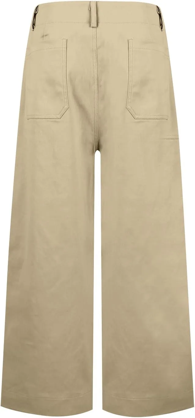 NBXNZWF Womens Wide Leg Cropped Pants Stretch Twill Jeans with Patch Pocket Straight Leg High Waisted Chino Casual Jeans
