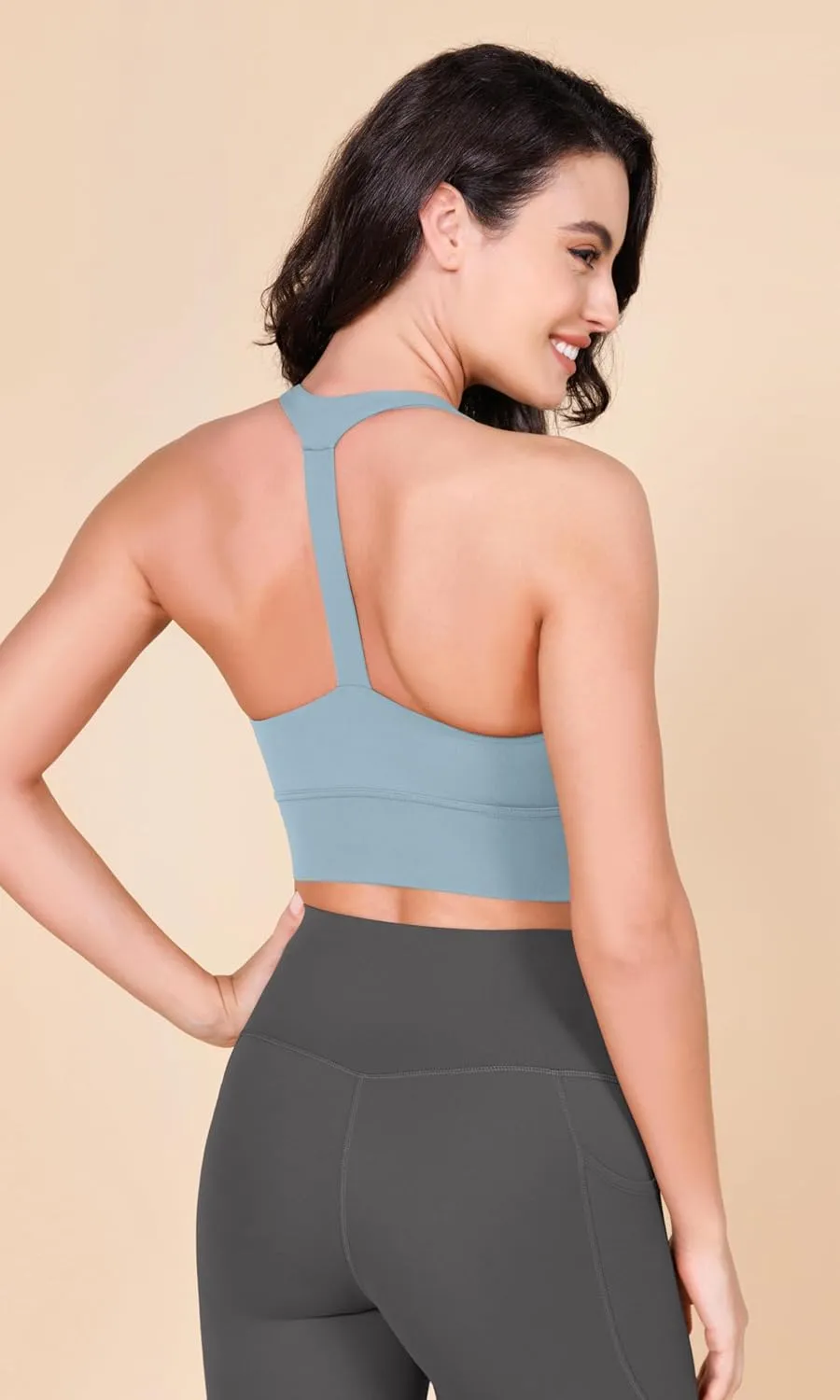 ODODOS ODLEX Halter Sports Bra for Women Padded Wirefree Y Racerback Workout Yoga Bra