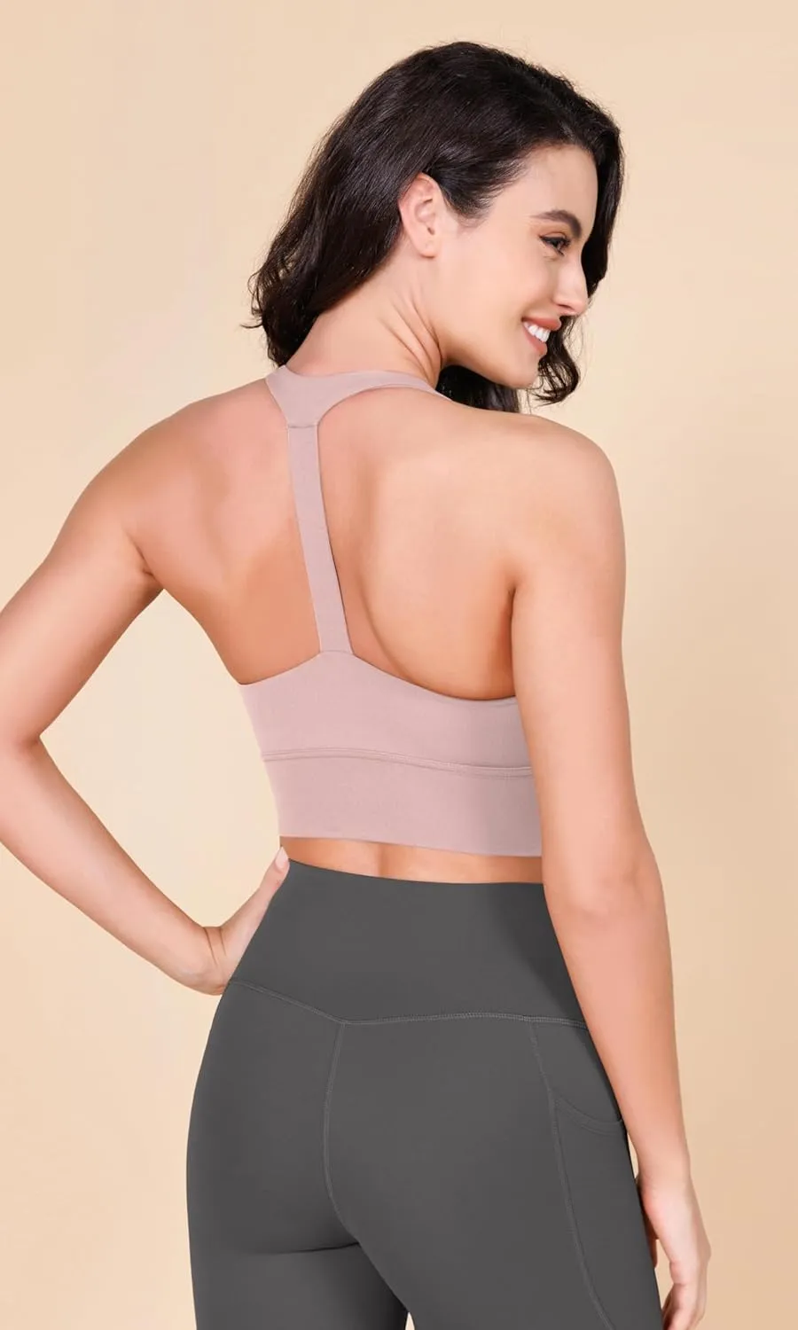 ODODOS ODLEX Halter Sports Bra for Women Padded Wirefree Y Racerback Workout Yoga Bra