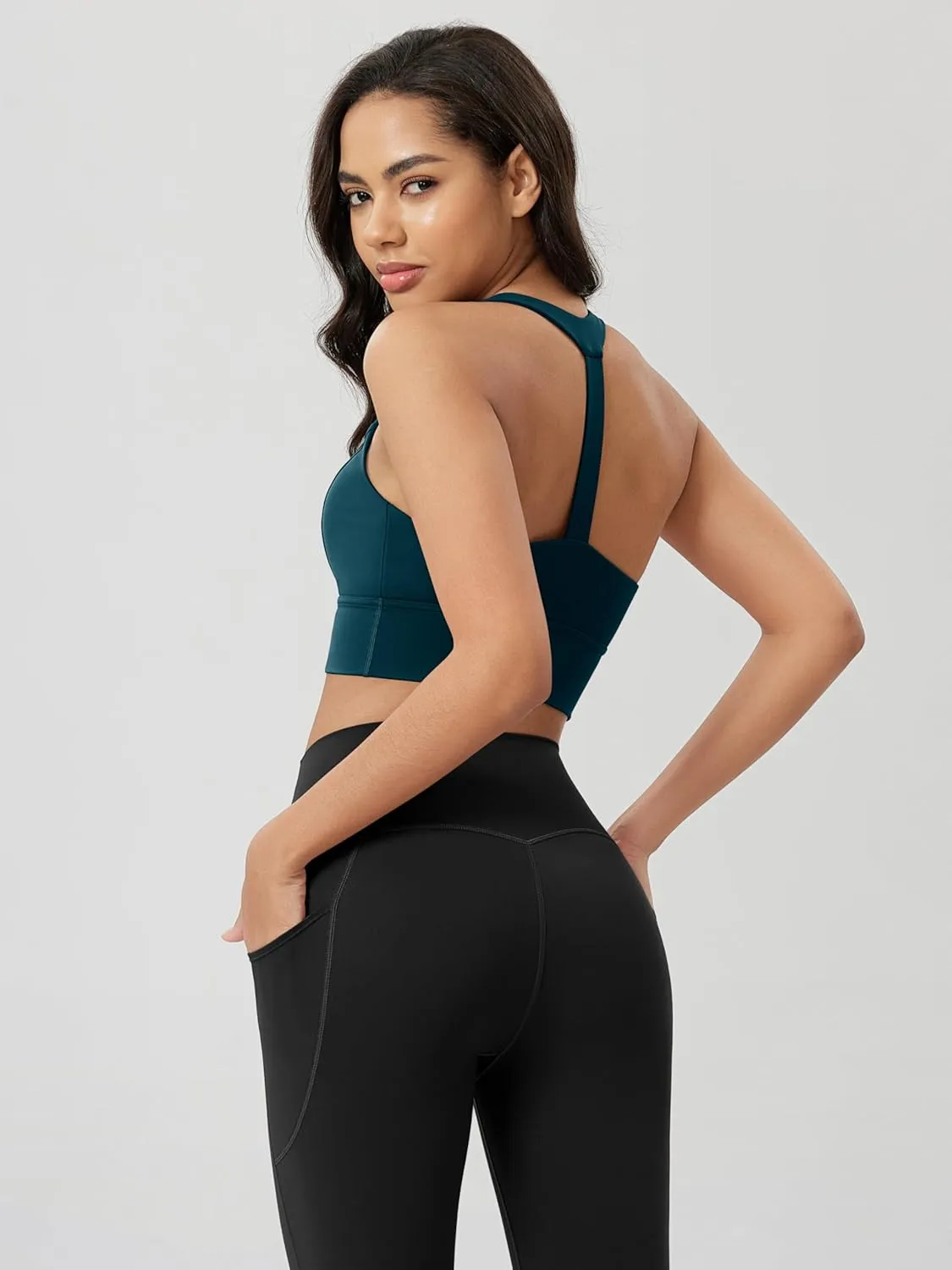 ODODOS ODLEX Halter Sports Bra for Women Padded Wirefree Y Racerback Workout Yoga Bra