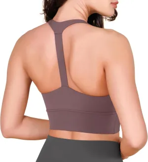 ODODOS ODLEX Halter Sports Bra for Women Padded Wirefree Y Racerback Workout Yoga Bra
