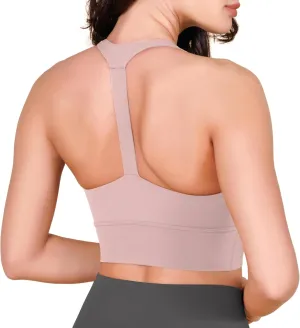 ODODOS ODLEX Halter Sports Bra for Women Padded Wirefree Y Racerback Workout Yoga Bra
