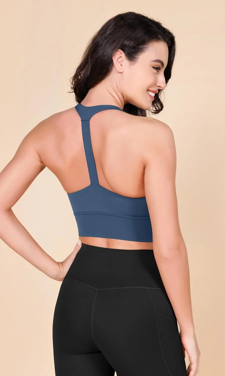 ODODOS ODLEX Halter Sports Bra for Women Padded Wirefree Y Racerback Workout Yoga Bra