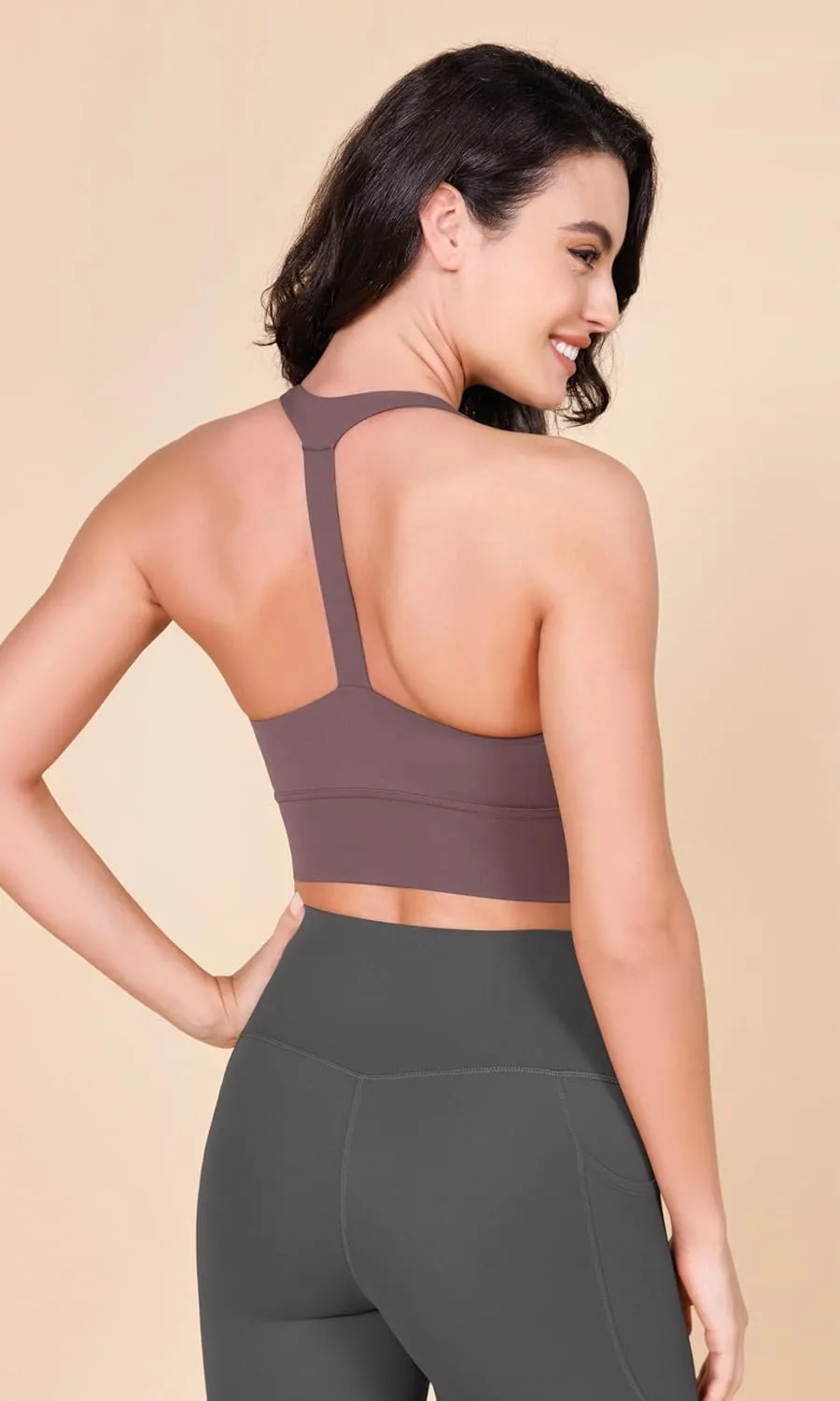 ODODOS ODLEX Halter Sports Bra for Women Padded Wirefree Y Racerback Workout Yoga Bra