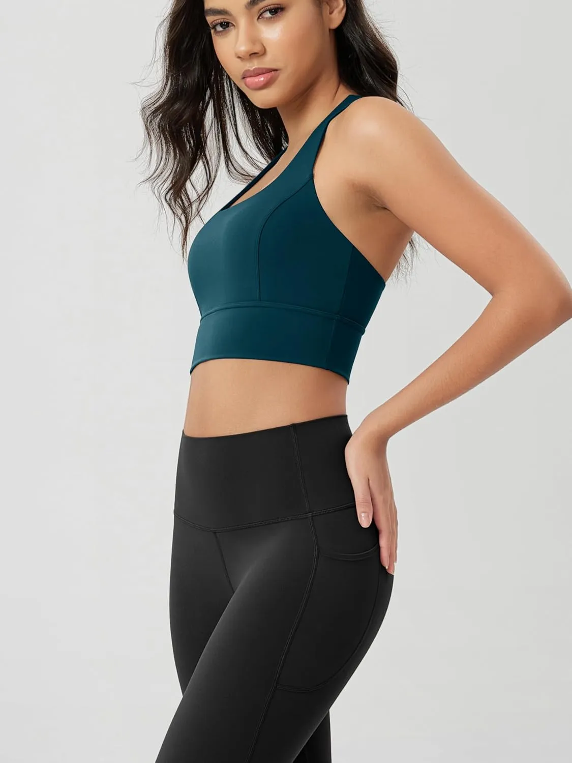 ODODOS ODLEX Halter Sports Bra for Women Padded Wirefree Y Racerback Workout Yoga Bra