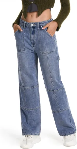 ONESO Womens Straight Leg Jeans, Mid Waist Front Seam Wide Leg Jeans for Women Boyfriend Denim Pants