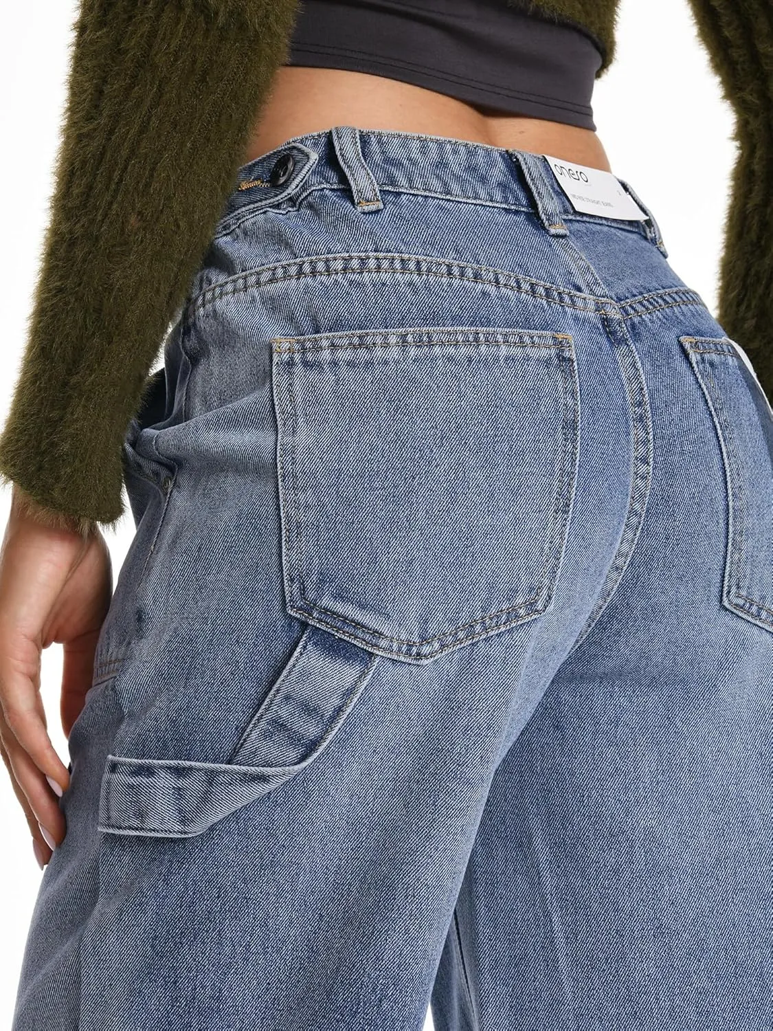 ONESO Womens Straight Leg Jeans, Mid Waist Front Seam Wide Leg Jeans for Women Boyfriend Denim Pants