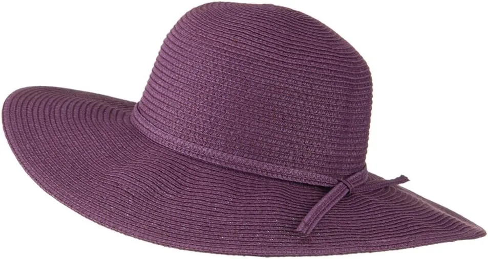 Paper Braid Flat Brim Self Tie Hat - Purple W26S25B