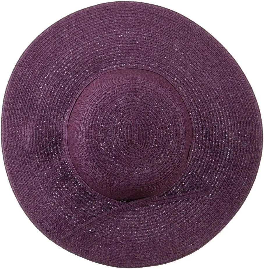 Paper Braid Flat Brim Self Tie Hat - Purple W26S25B