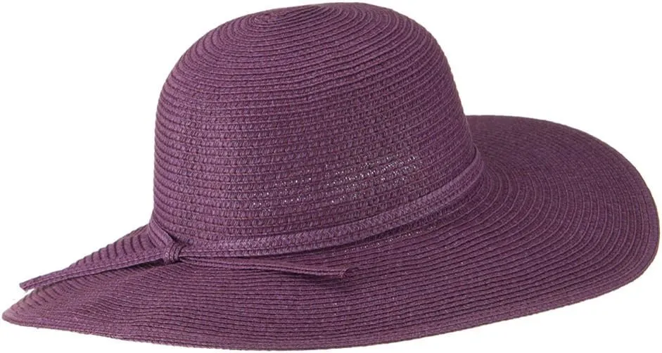 Paper Braid Flat Brim Self Tie Hat - Purple W26S25B