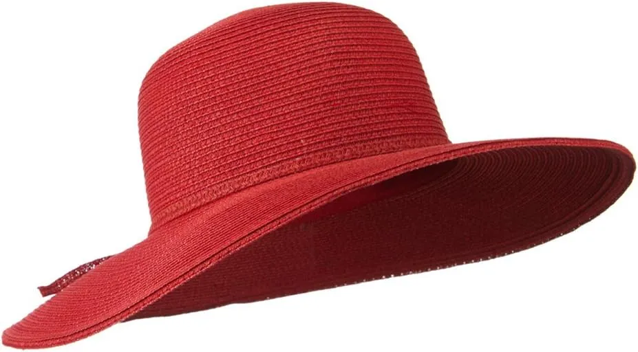 Paper Braid Flat Brim Self Tie Hat - Red W26S25B