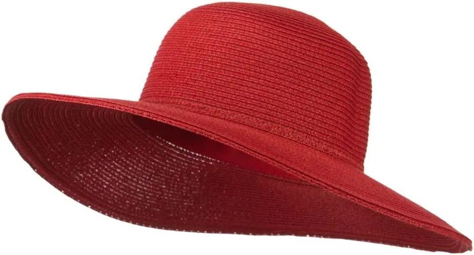Paper Braid Flat Brim Self Tie Hat - Red W26S25B