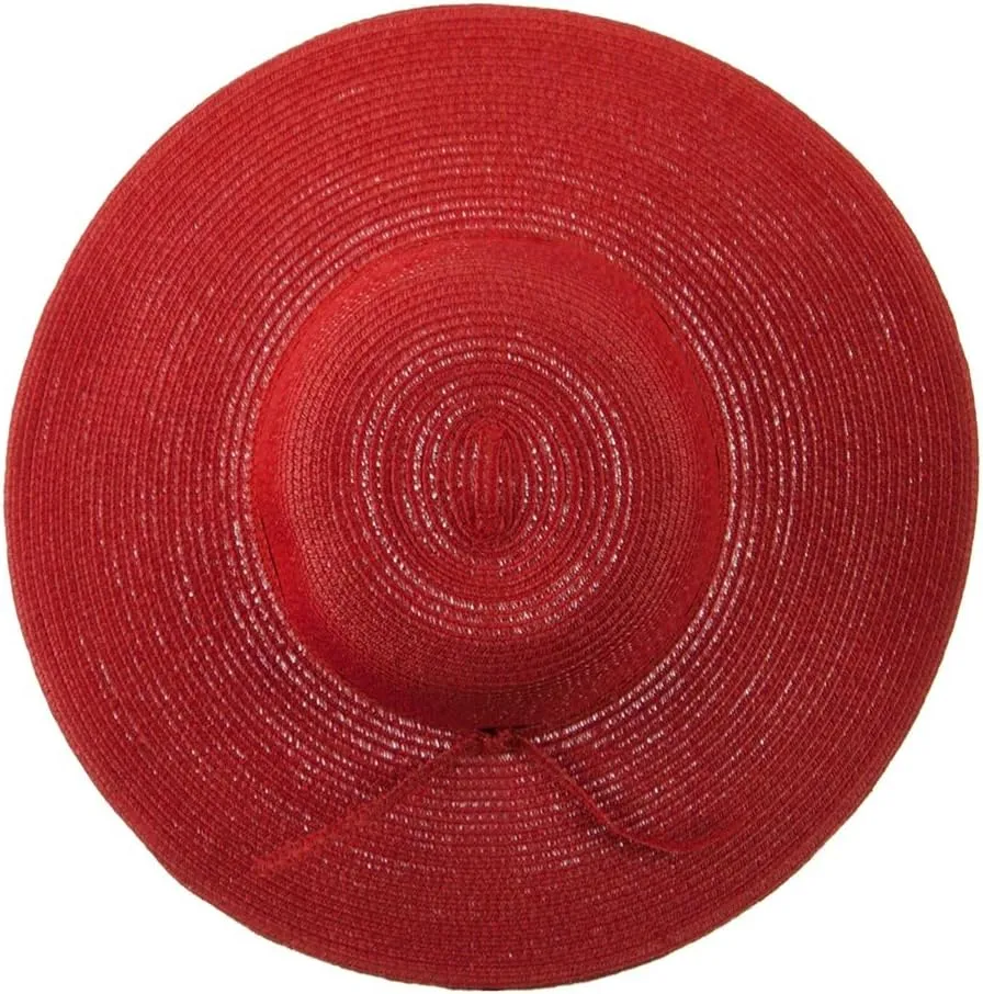 Paper Braid Flat Brim Self Tie Hat - Red W26S25B