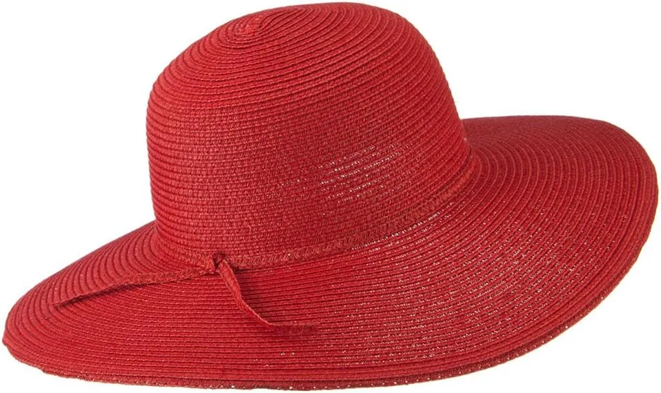 Paper Braid Flat Brim Self Tie Hat - Red W26S25B