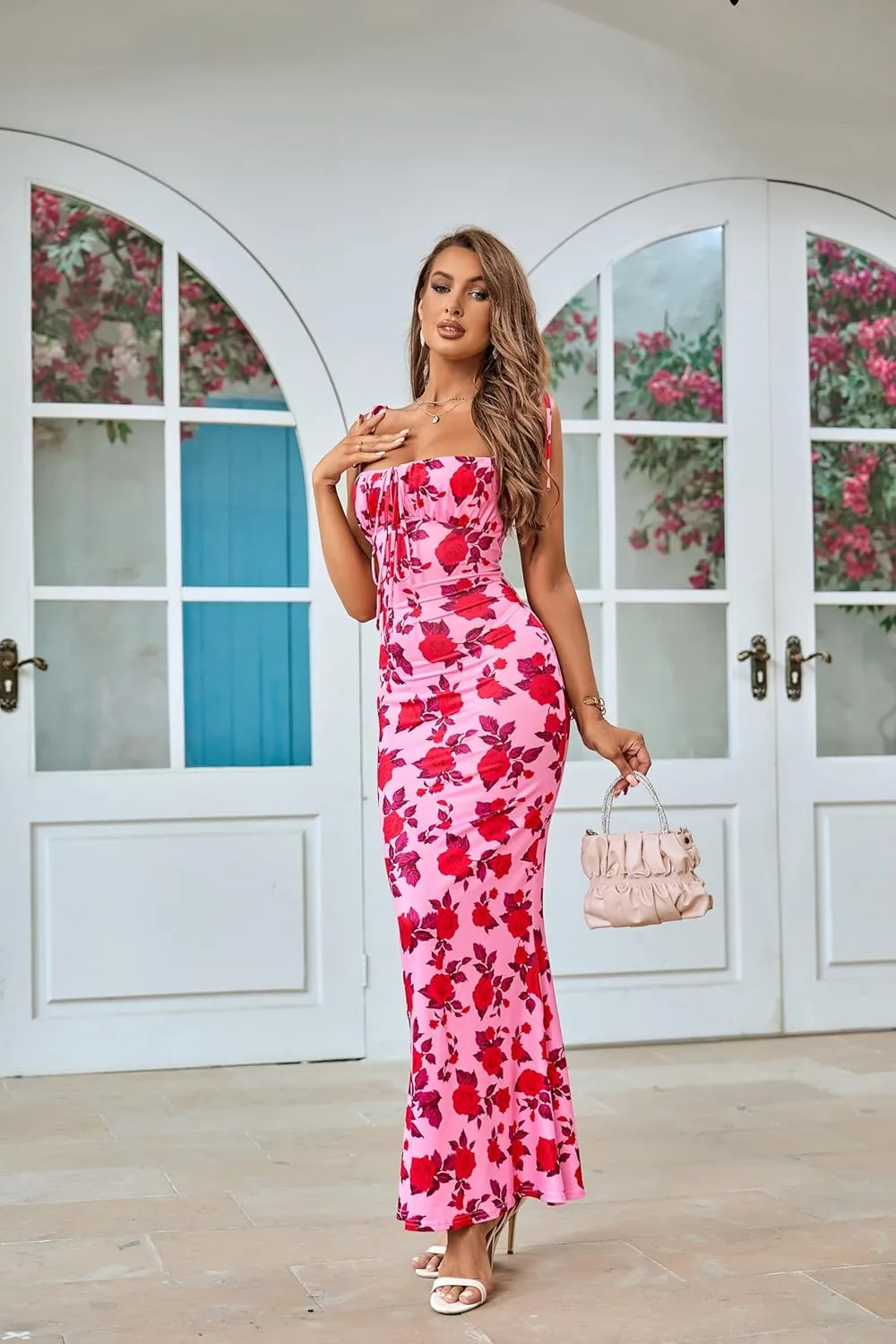Parthea Women's Summer Floral Bodycon Backless Maxi Dress Sexy Lounge Slip Long Formal Party Evening Elegant Dress