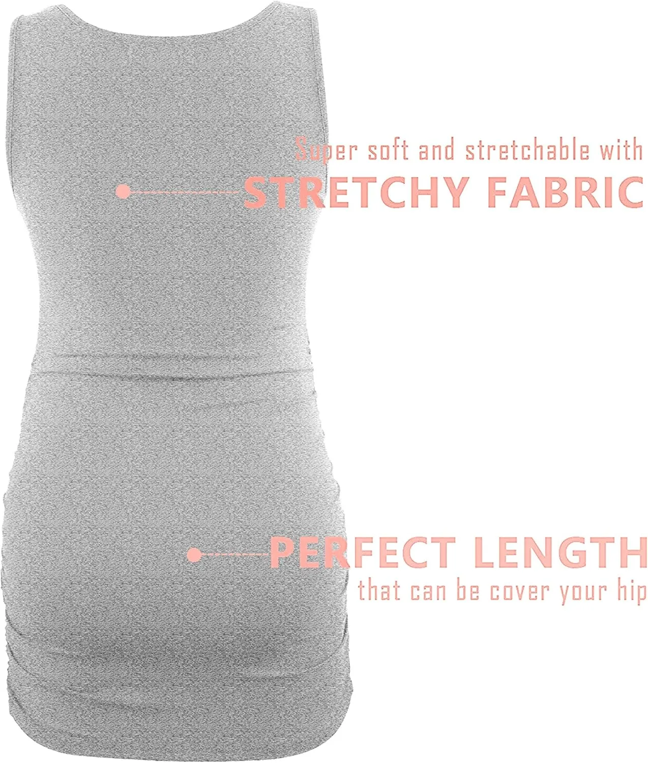 Peauty "Long Enough to Cover Hip Maternity Side Ruch Tank Tops/Basic Maternity Tops for Summer Casual Wear (S-3XL)