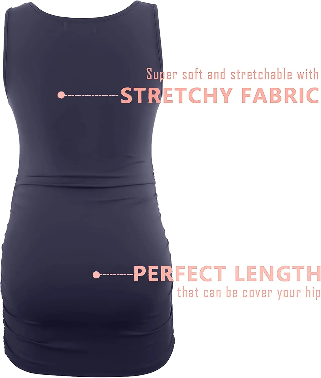 Peauty "Long Enough to Cover Hip Maternity Side Ruch Tank Tops/Basic Maternity Tops for Summer Casual Wear (S-3XL)