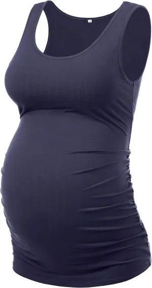 Peauty "Long Enough to Cover Hip Maternity Side Ruch Tank Tops/Basic Maternity Tops for Summer Casual Wear (S-3XL)