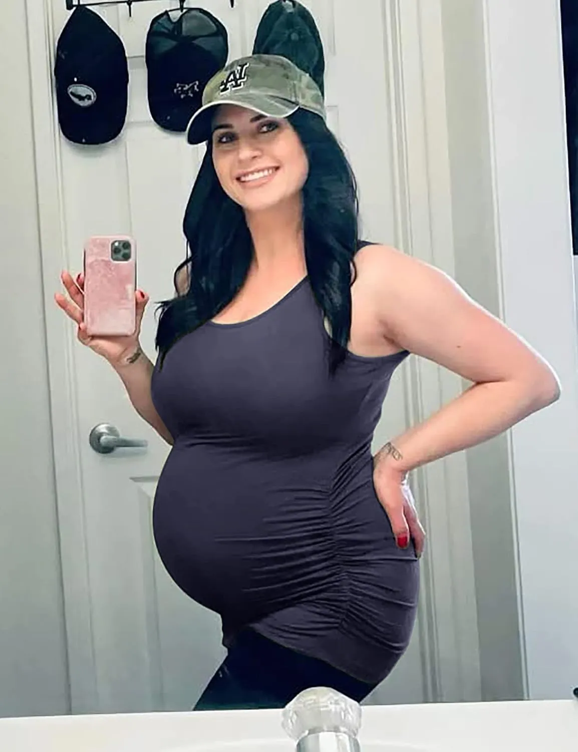 Peauty "Long Enough to Cover Hip Maternity Side Ruch Tank Tops/Basic Maternity Tops for Summer Casual Wear (S-3XL)
