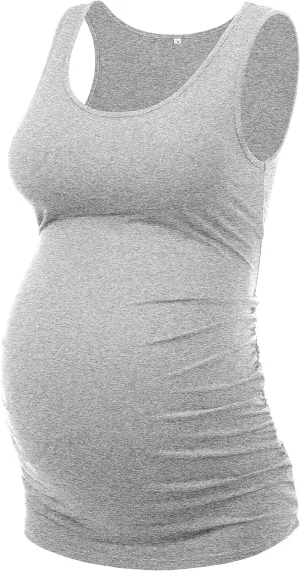 Peauty "Long Enough to Cover Hip Maternity Side Ruch Tank Tops/Basic Maternity Tops for Summer Casual Wear (S-3XL)