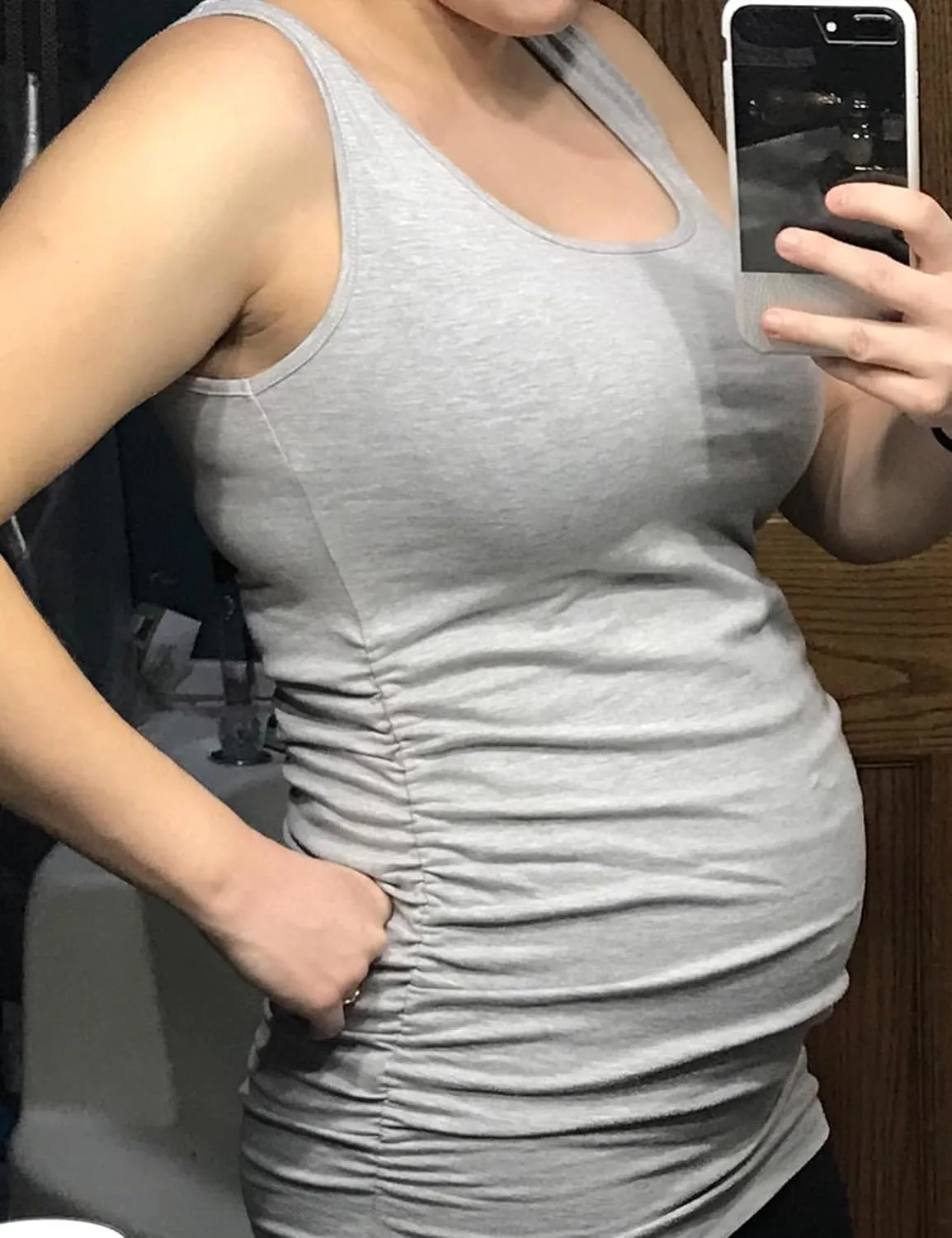 Peauty "Long Enough to Cover Hip Maternity Side Ruch Tank Tops/Basic Maternity Tops for Summer Casual Wear (S-3XL)