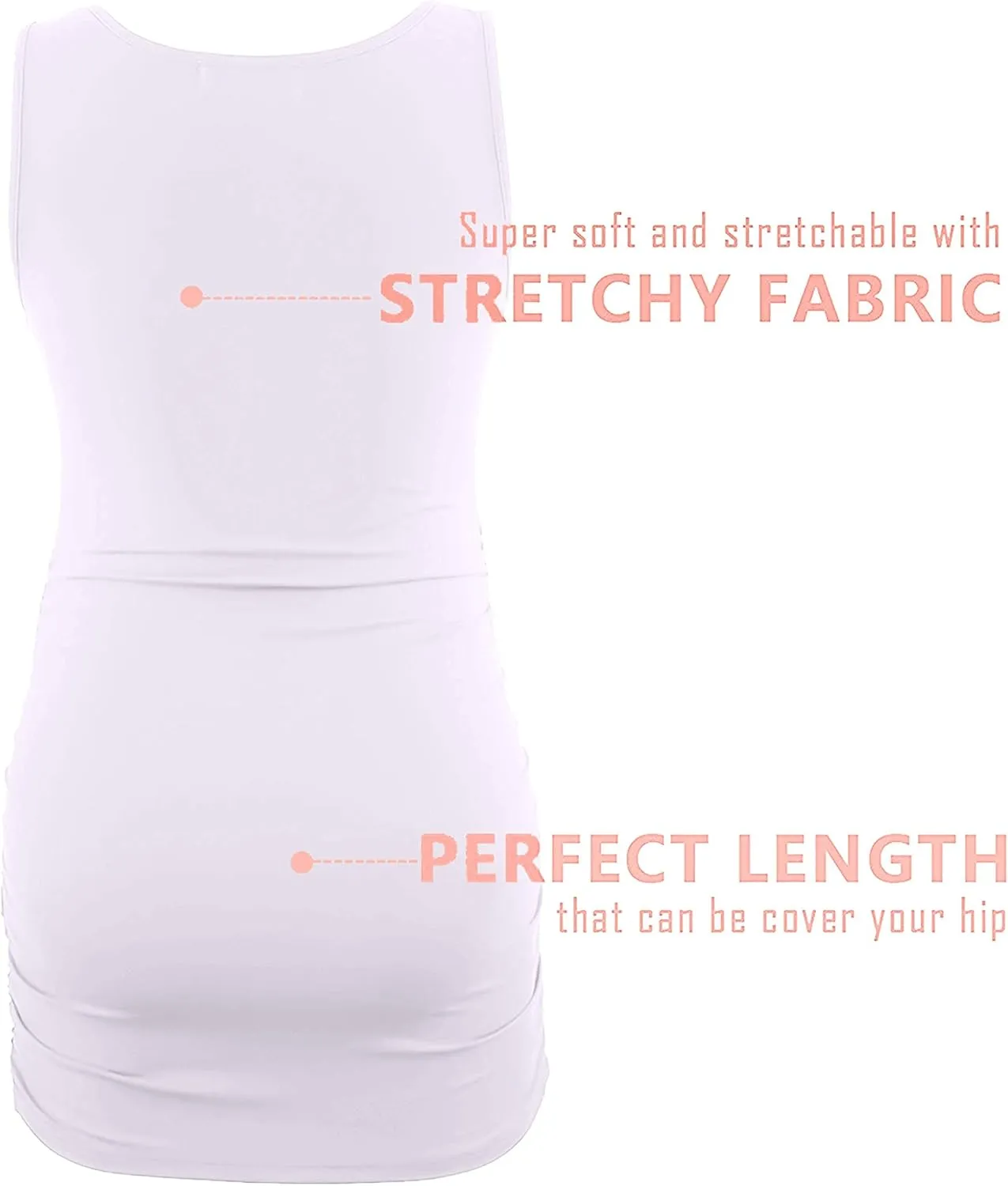 Peauty "Long Enough to Cover Hip Maternity Side Ruch Tank Tops/Basic Maternity Tops for Summer Casual Wear (S-3XL)