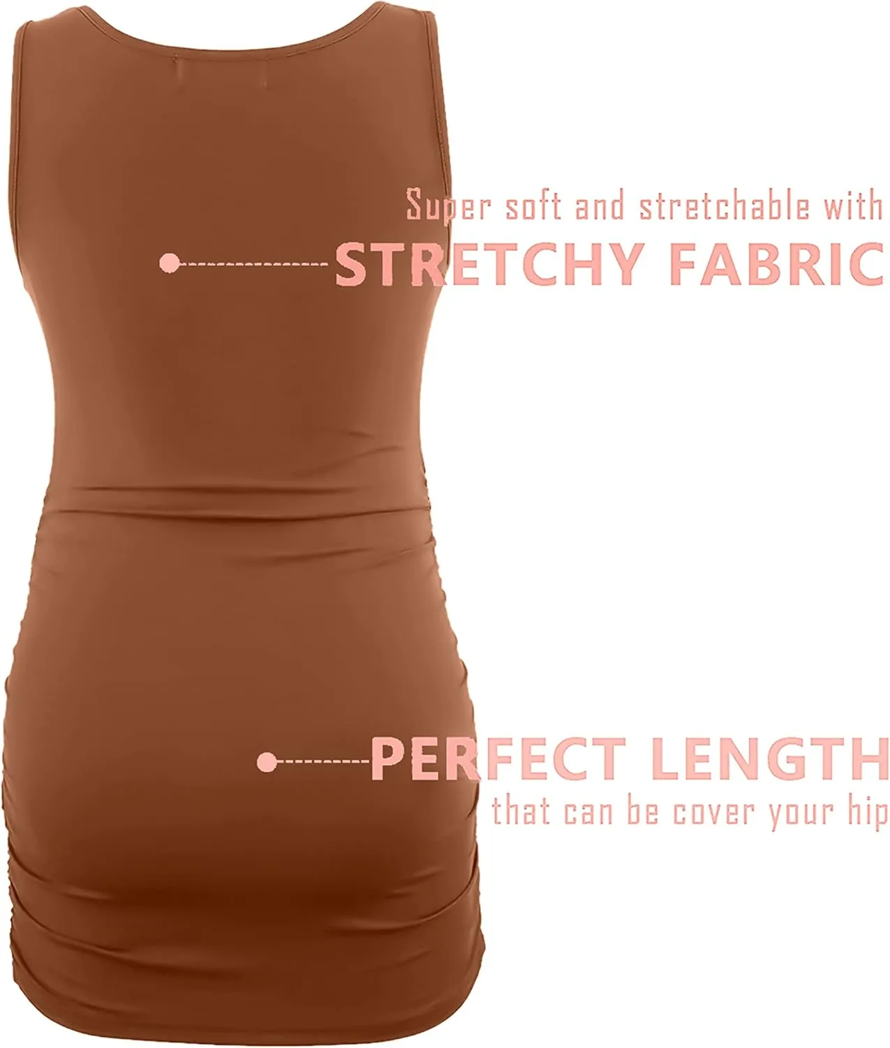 Peauty "Long Enough to Cover Hip Maternity Side Ruch Tank Tops/Basic Maternity Tops for Summer Casual Wear (S-3XL)