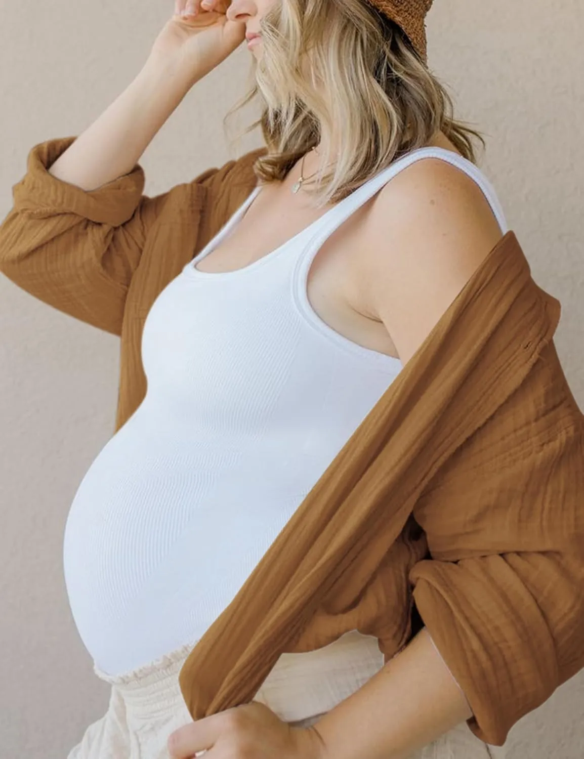 Peauty "Long Enough to Cover Hip Maternity Side Ruch Tank Tops/Basic Maternity Tops for Summer Casual Wear (S-3XL)
