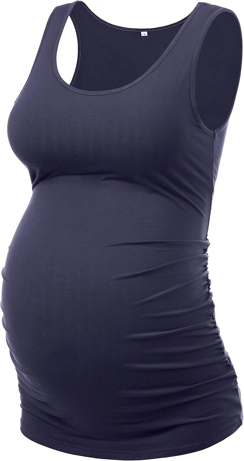 Peauty "Long Enough to Cover Hip Maternity Side Ruch Tank Tops/Basic Maternity Tops for Summer Casual Wear (S-3XL)