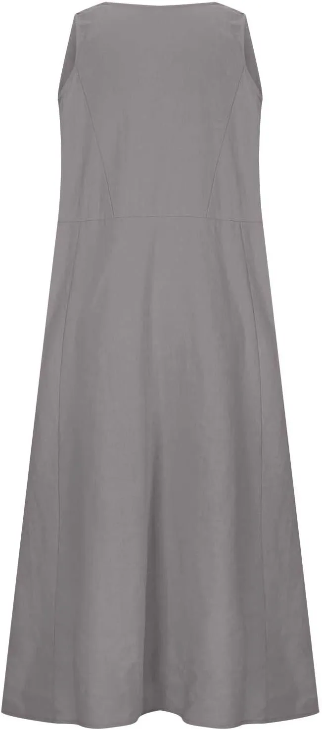Plus Size Summer Dresses for Women Casual Sleeveless Linen Tank Dress 2025 Solid Beach Sun Dresses with Pockets